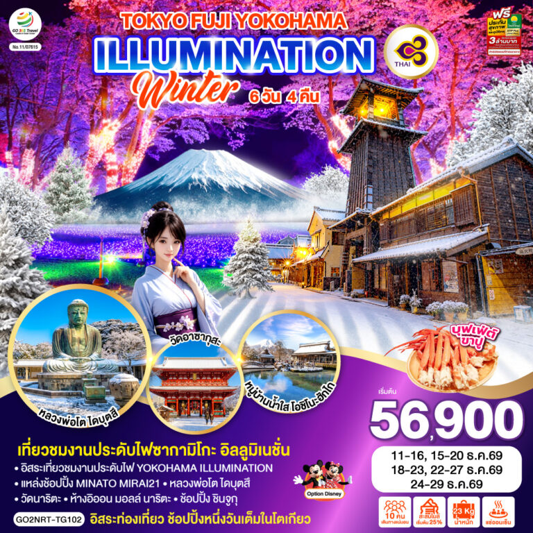 ภาพปก TOKYO โตเกียว ฟูจิ คาวาโกเอะ โยโกฮาม่า งานประดับไฟซากามิโกะ 6D 4N โดยสายการบินไทย [TG]